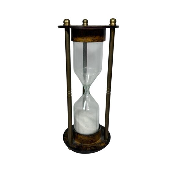 Vintage Decor Hour Glass Hourglass Decor Brass White Sand - Picture 1 of 5